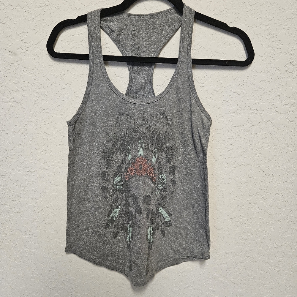 Womens Small Grey Racetrack Tank With Head Dress Skull Graphic